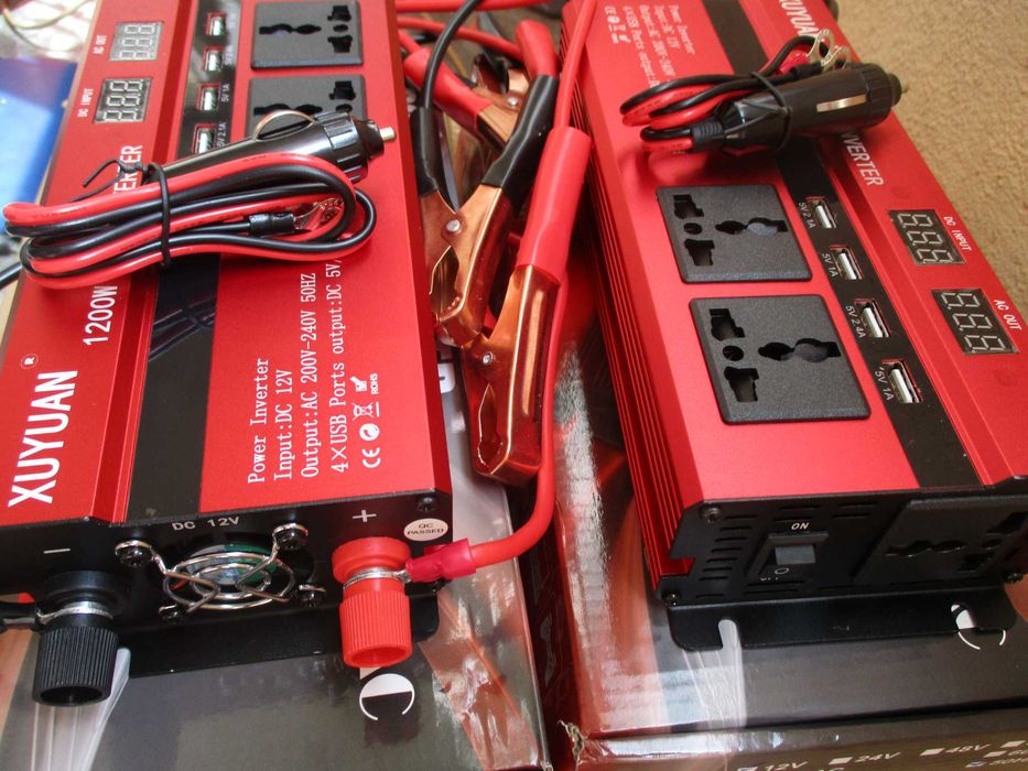 Invertor auto rosu 12V 1000W putere pornire 2000W clesti 12V  220V