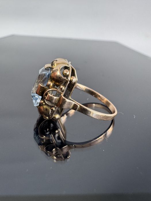 Inel din aur 8 k si acvamarin