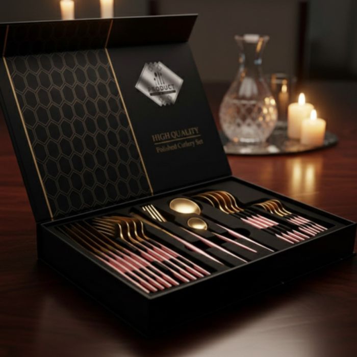 Комплект прибори за хранене от 24 части с луксозен дизайн и магнитна к