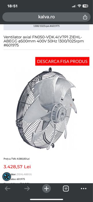 Vand ventilator axial 500mm/1300,1025 rpm