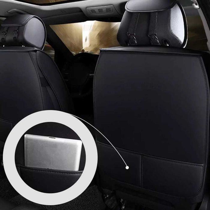 Луксозна универсална кожена тапицерия - черна или черна със син шев