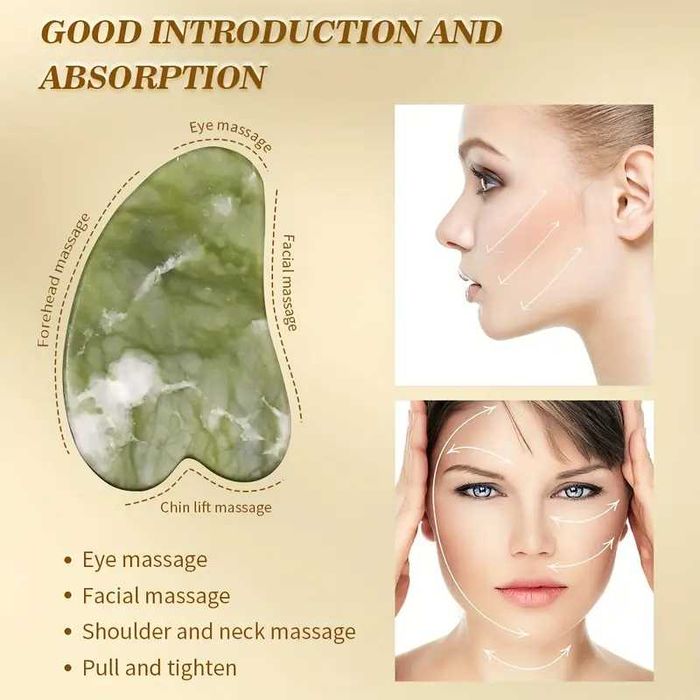 Aparat masaj din jad facial 2 role placa Gua Sha combo verde sau roz
