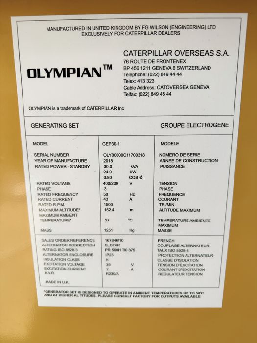Caterpillar GEP30-1  / Generator de curent 30kwa / 2018 / 8477h functionare