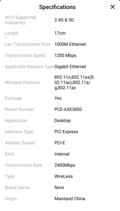 Placa retea wireless WI-FI 6E + BT 5.3