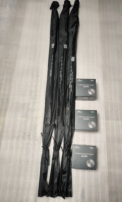 SET 3 Lansete FL EXCIA 3.90m 3.5lbs 2seg +  3 Mulinete Eastshark 10000