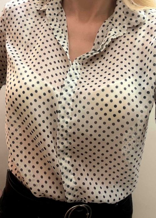 Camasa dama Stradivarius material finut semi transparent alba cu buline M/L