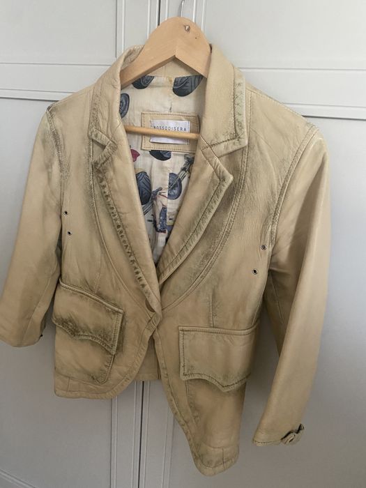 Geaca piele naturala bej dama marimea S