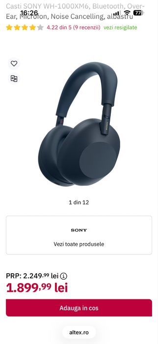 Casti wireless over-ear Sony WH-1000XM6 blue • NOI / SIGILATE •