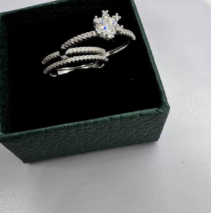 Годежен пръстен и халка 2 в 1 с лаб. диамант (moissanite)