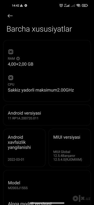 Redmi note 9. 4/128. Holati ideal. Bir qol Tel.
