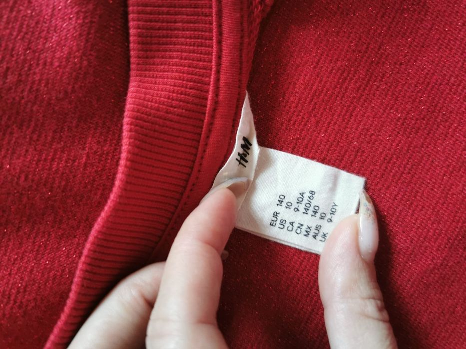 Суитшърт H&M Sparkle Ruffle Tunic в метално червено