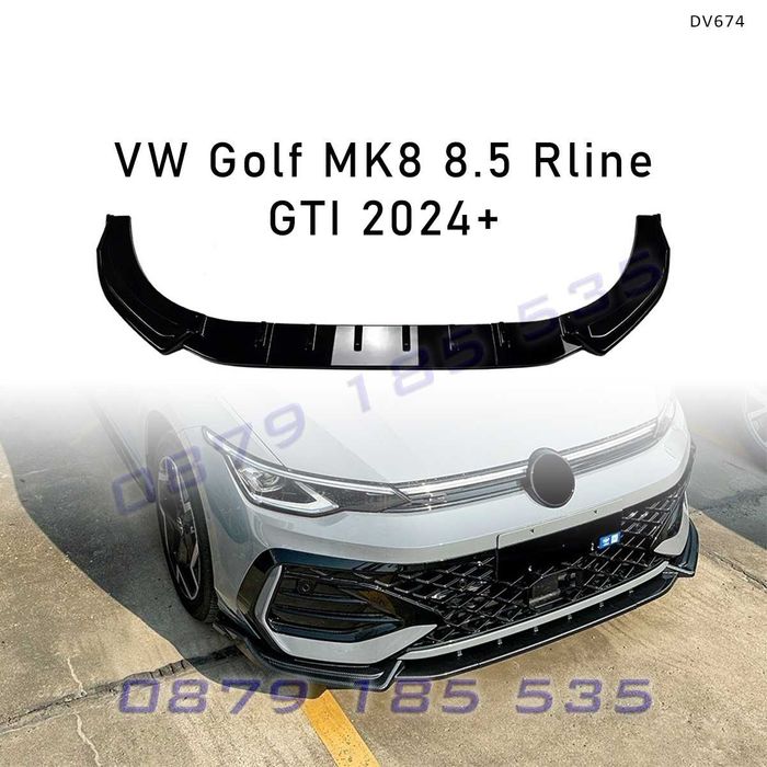 Преден лип спойлер VW Golf MK8 8.5 R-Line GTI 2024+ черен гланц DV674 тунин за предна броня голф