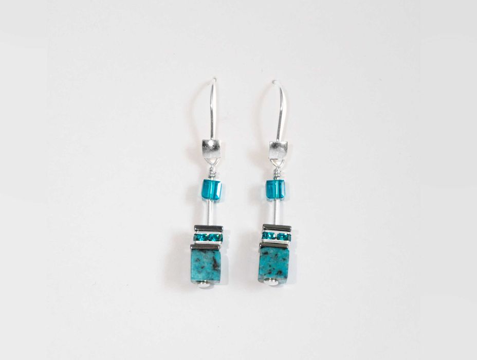 Сребърни 925 обеци със сини камъни-куб и кристали