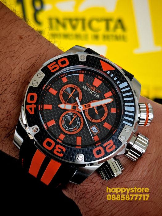 INVICTA Carbon Silver/Orange 52 mm, Инвикта нов ръчен часовник