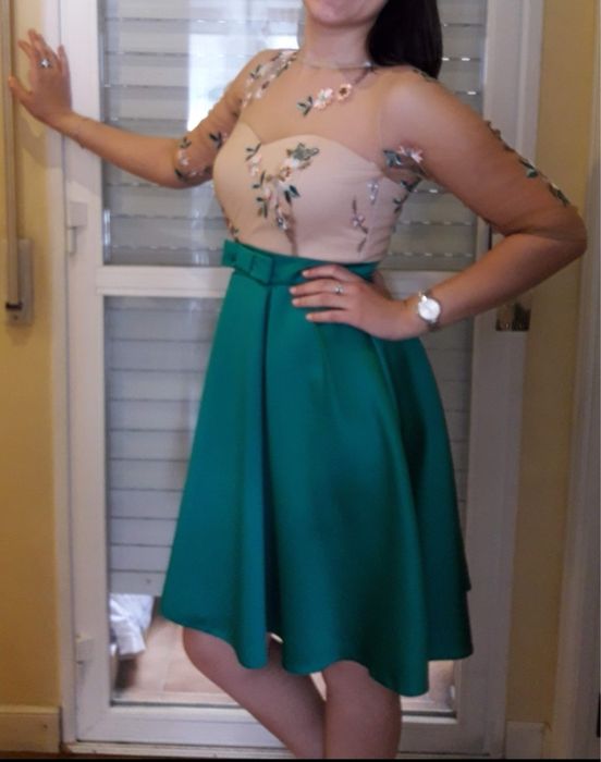 Официална зелена къса рокля С/М размер