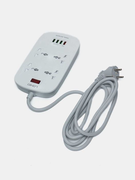 Удлинитель сетевой фильтр LDNIO SC4407, 4 USB порта, 4 розетки