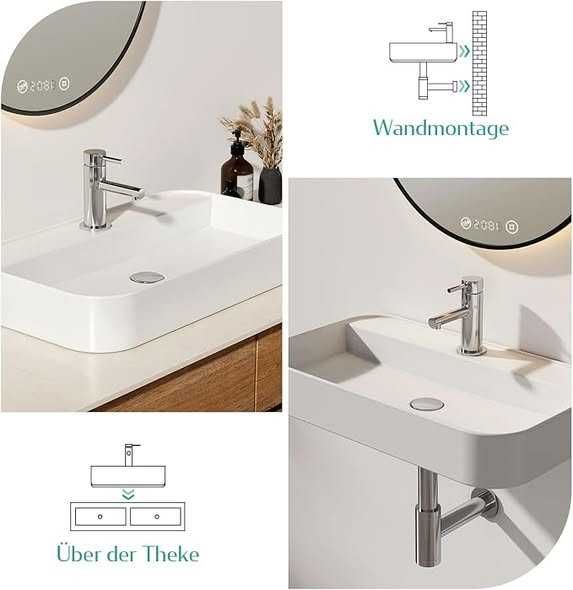 Lavoar EMKE de blat, 70 x 40 x 11 cm, lavoar suspendat pentru baie