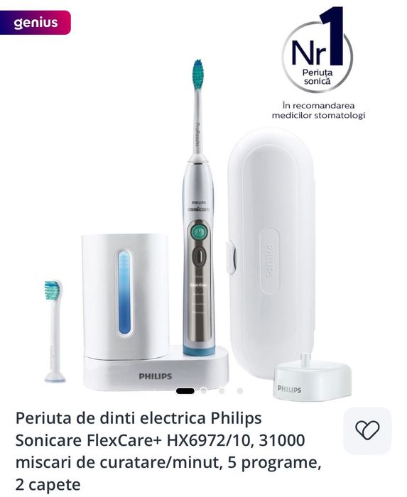 Periuta de dinti electrica Philips Sonicare FlexCare+ HX6972/10, 31000 miscari de curatare/minut, 5 programe, 2 capete