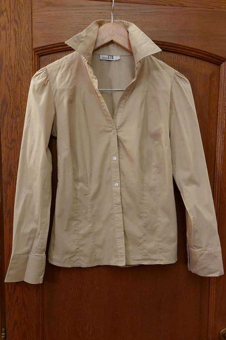 4 camasi+bluza dama M bumbac 100%, rosie/2 bej/maro, nepurtate, bune