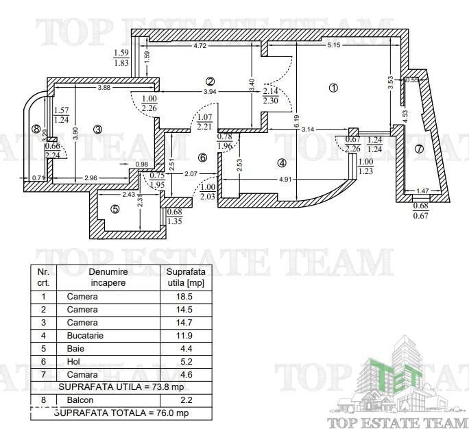 Apartament 3 camere de vanzare, zona Armeneasca