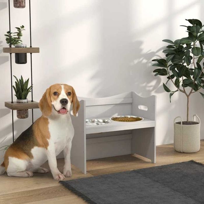 Станция за хранене на кучета PawHut, 2 купички от неръждаема стомана