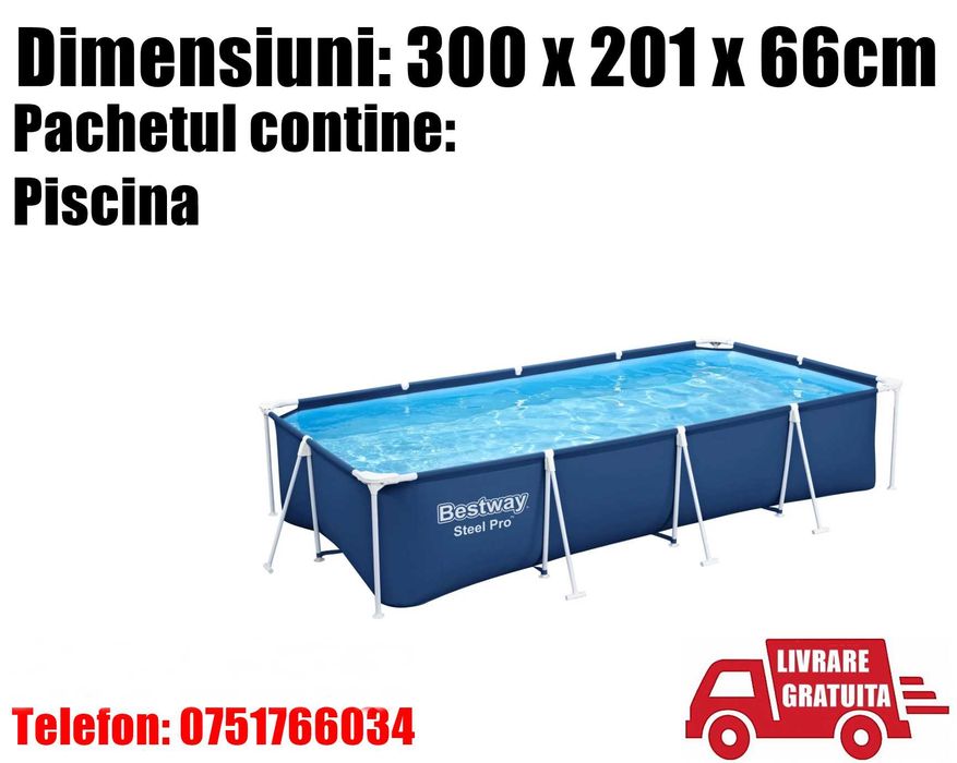 Piscina Bazin Familie Copii Relaxare Cadru Metal Bestway 300 x 201 x 66cm  CT