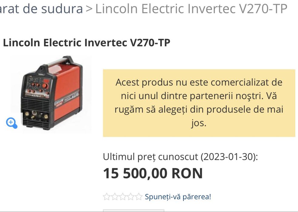 Aparat de sudura TIG AC / DC - MMA Lincoln Invertec V270-TP cu racire