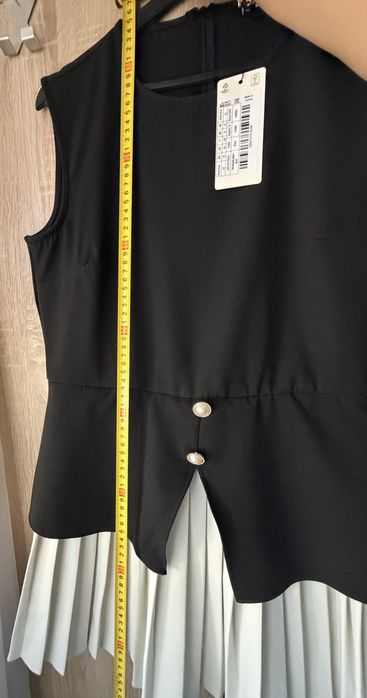 Noua cu eticheta, rochie plisata alb negru, XL/42