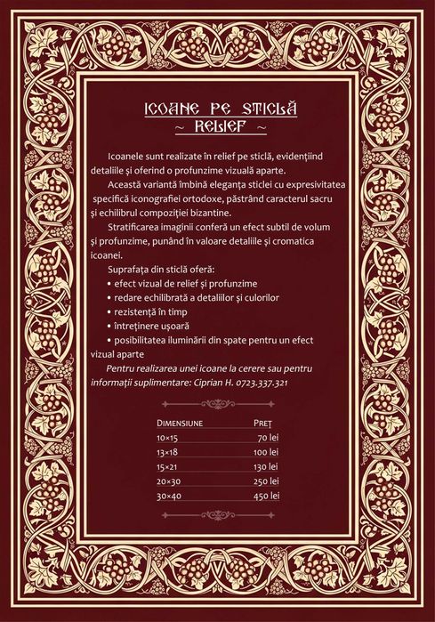 Icoană în relief pe sticlă – realizare premium