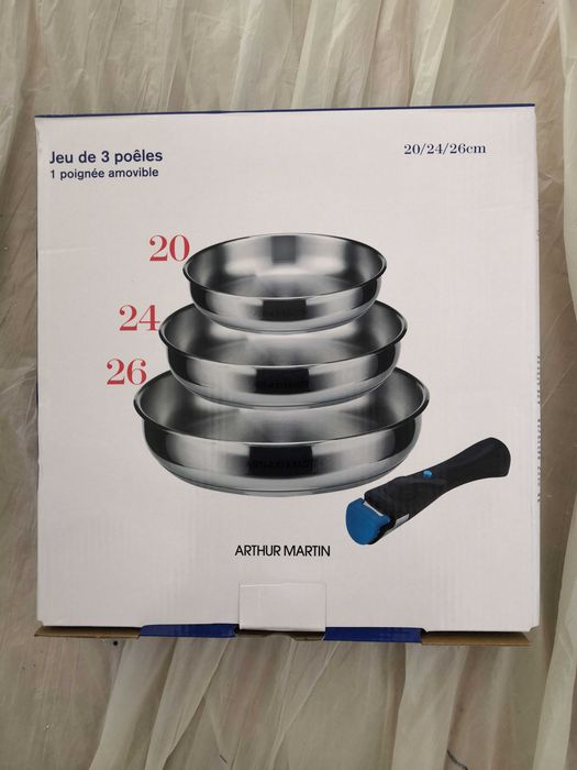 Комплект тигани Arthur Martin 4 части, с подвижна дръжка Inox 18/10