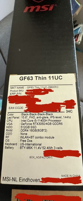 MSI GF63 Thin RTX 3050 / i5-11400H / 16GB RAM