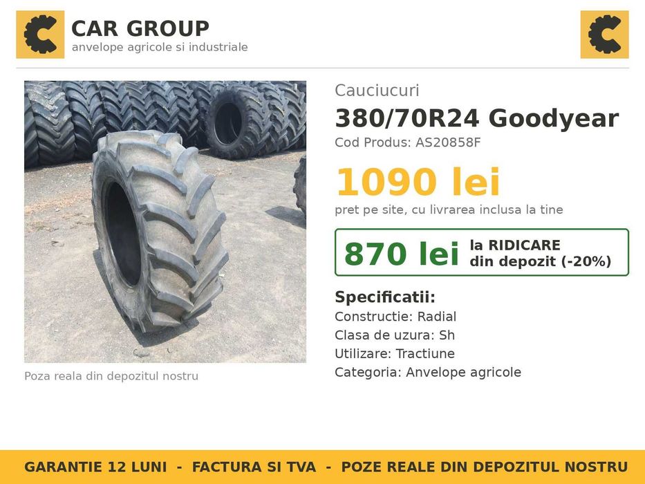 Cauciucuri 380/70R24 Goodyear Anvelope Tractor SH GARANTIE Factura