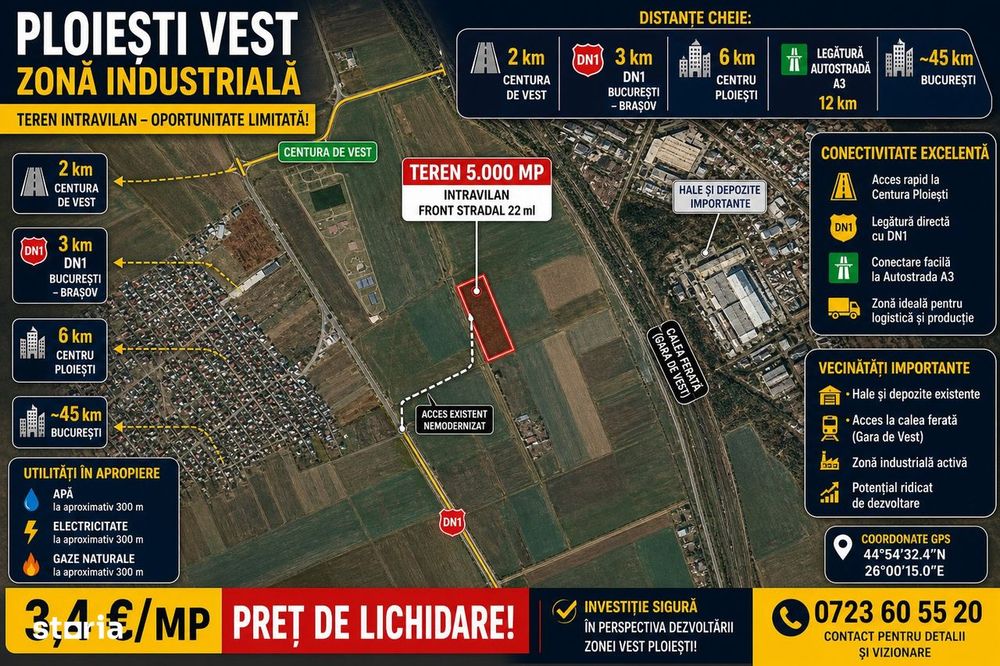 Ploiesti Vest, Teren Intravilan: 5,000 Mp. Deschidere 22 Ml.