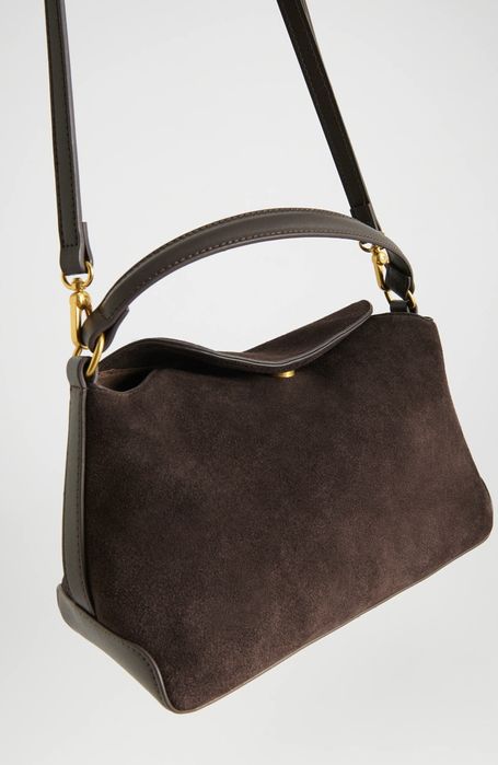 Тъмно кафява чанта естествен велур