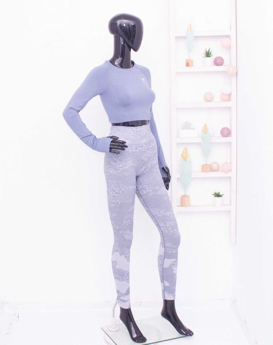 Gymshark оригинален дамски син кроп топ  дълги ръкави за фитнес crop S