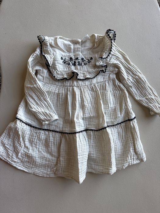 Детска памучна рокличка с бродерия 1/12 - 2 г