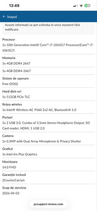 Laptop Lenovo i7