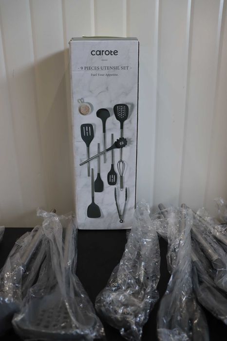CAROTE 9бр. Комплект кухненски прибори, силиконова дръжка, сиви