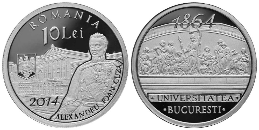 Moneda BNR 10 lei argint Universitatea Bucuresti gradata NGC PF 69