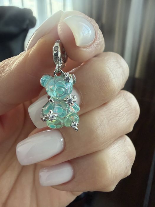 Charm / Talisman Argint 925 Ursuleț Turcoaz + Săculeț Catifea