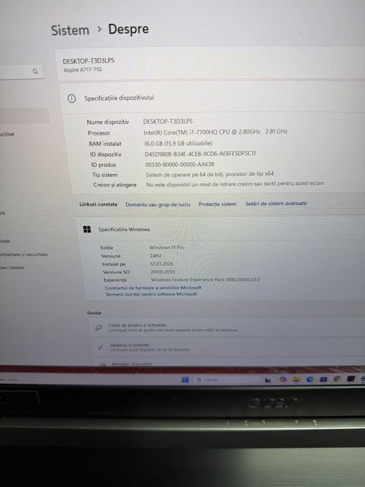 Laptop Gaming Acer Aspire i7 7gen  16g 256g nvme 500g GTX1050ti 4g 17i