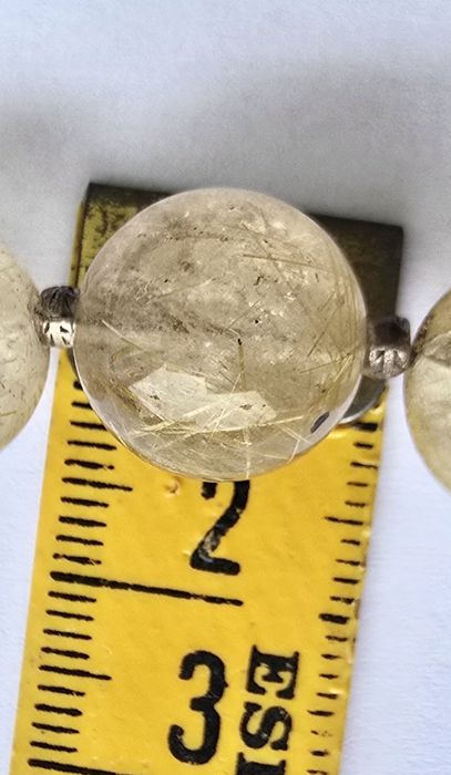 Colier statement din cuart rutilat natural , 26 bile mari 13–14 mm