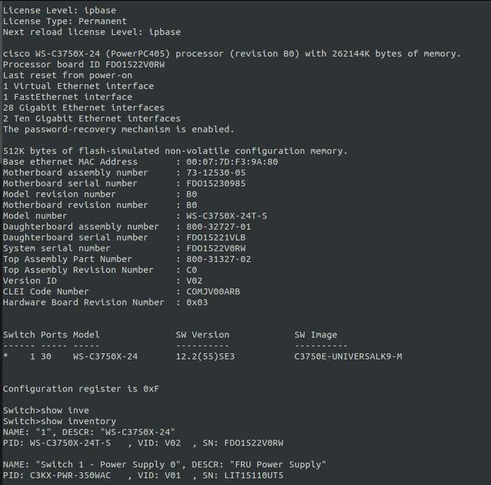 Cisco WS-C3750X-24T Catalyst гигабитов суич 3750 X switch