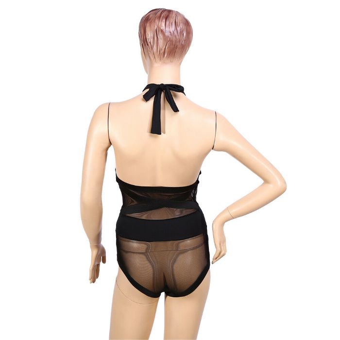 Lenjerie body plasa negru cu decupaje