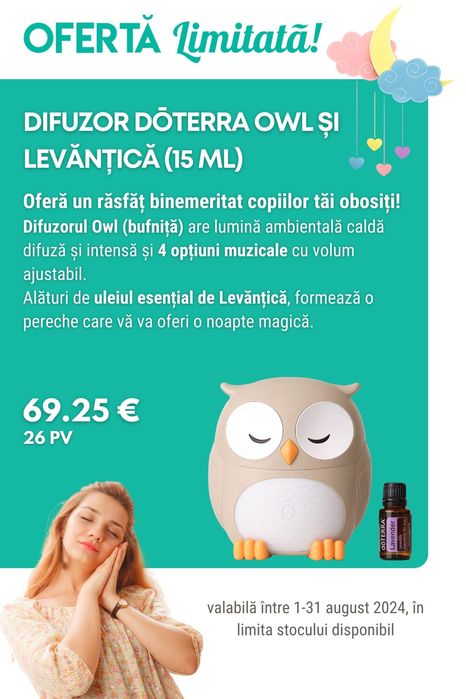 Difuzor Bufniță Owl doTERRA + Lavanda 15 ml