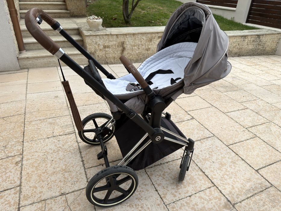 Cărucior Cybex Priam Platinum Chrome Brown 2019 + Seat Pack Manhattan Grey + Lite Cot 2-in-1