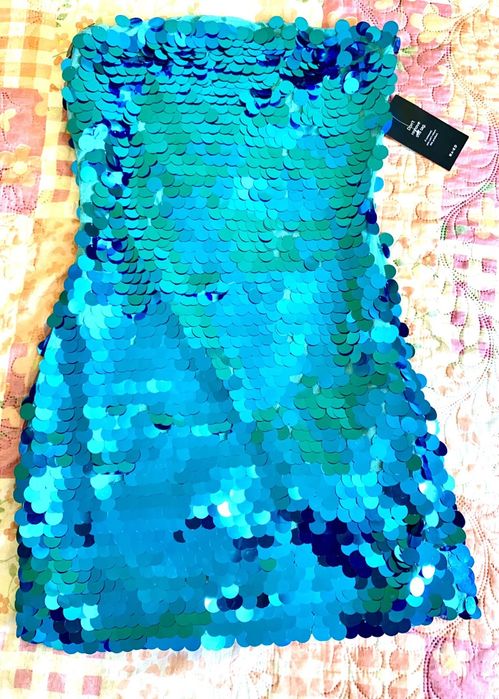 Къса официална синя рокля