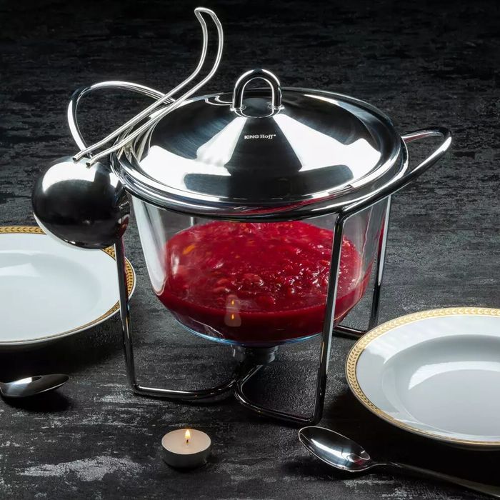 Vas termorezistent rotund adanc, pentru servit mancare, cu capac din