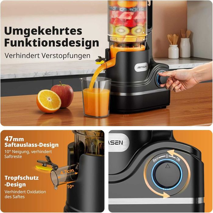 Сокоизтисквачка AIRMSEN Slow Juicer 300W | Цели плодове | 2.1L + ПОДАРЪК