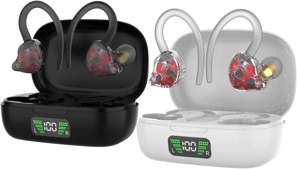JISWK 2 пакета безжични слушалки в ушите, Bluetooth 5.3, 40 ч, кукички